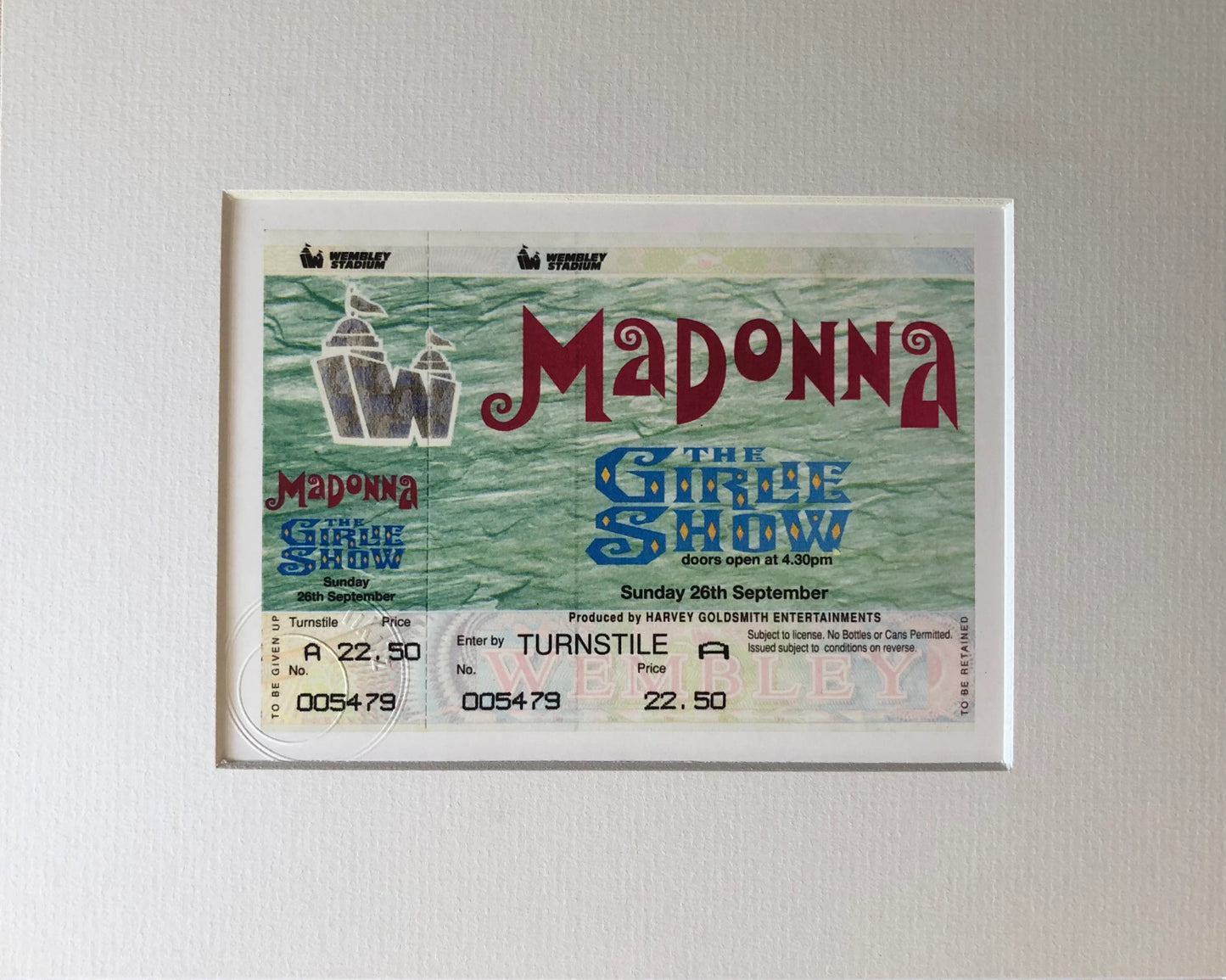 MADONNA - 1993 Wembley Stadium , London framed ticket giclee print