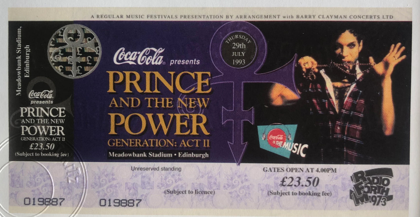 PRINCE - 1993 Meadowbank Stadium , Edinburgh framed ticket giclee print