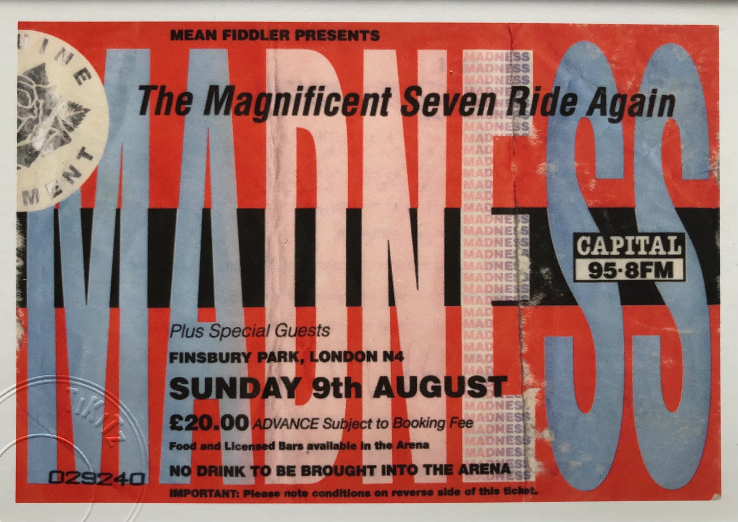MADNESS - 1992 Finsbury Park, London framed ticket giclee print