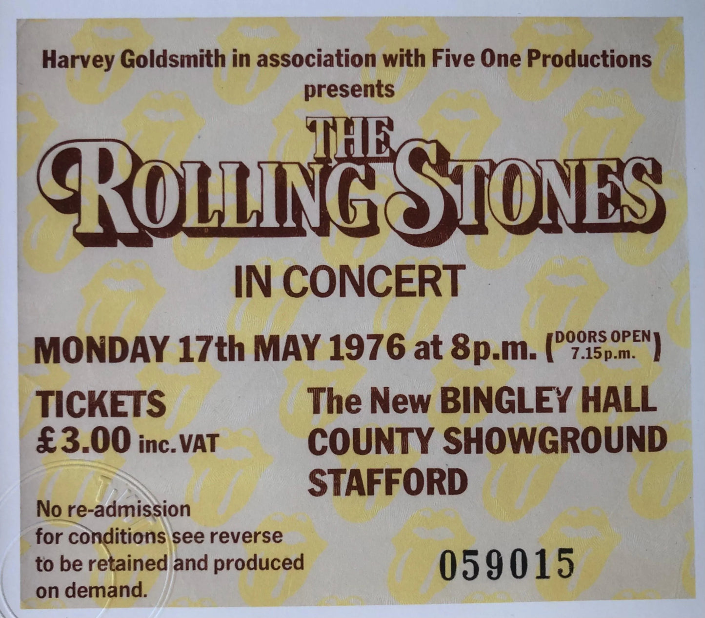 ROLLING STONES - 1976 New Bingley Hall , Stafford framed ticket giclee print