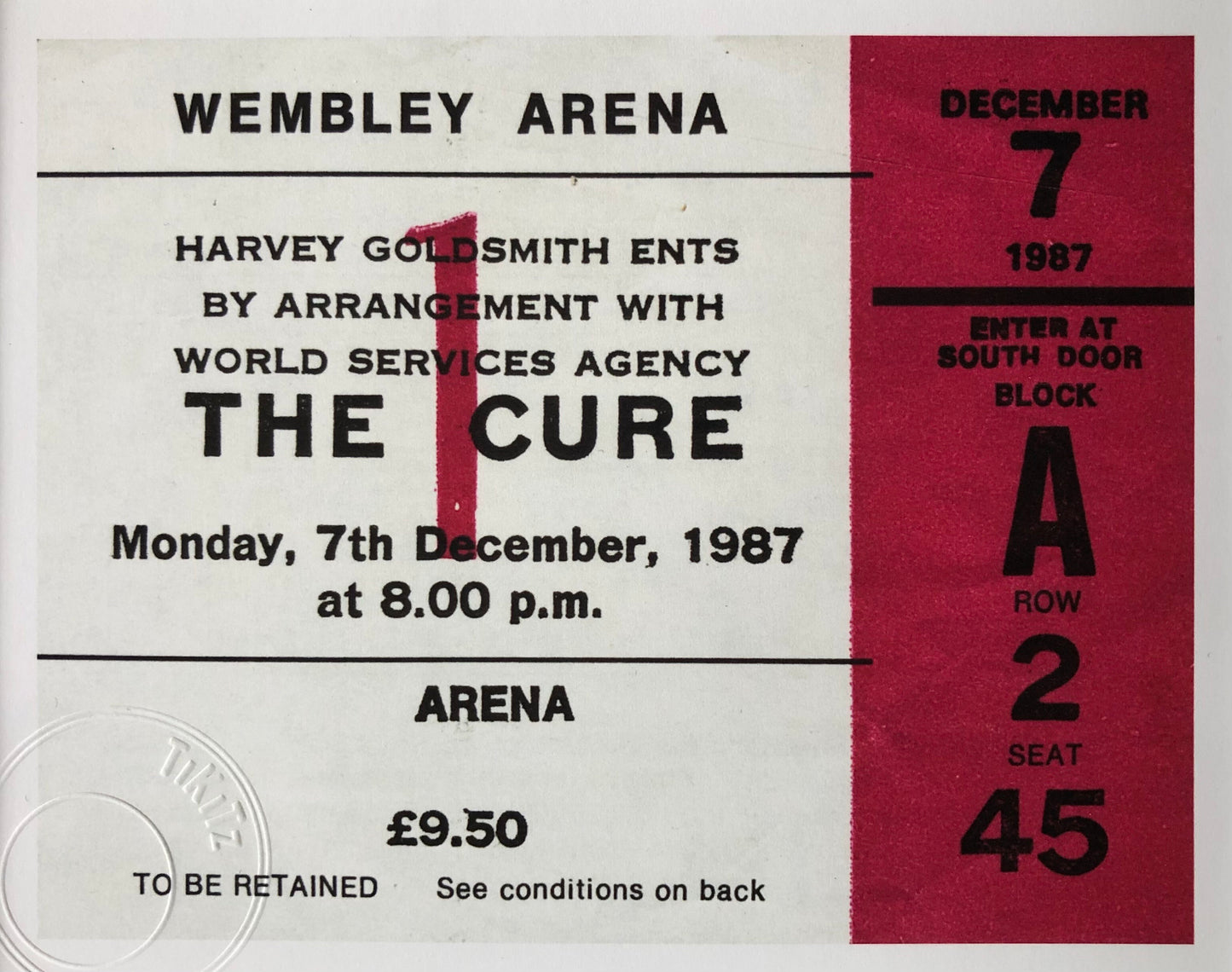 THE CURE- 1987 Wembley Arena , London framed ticket giclee print