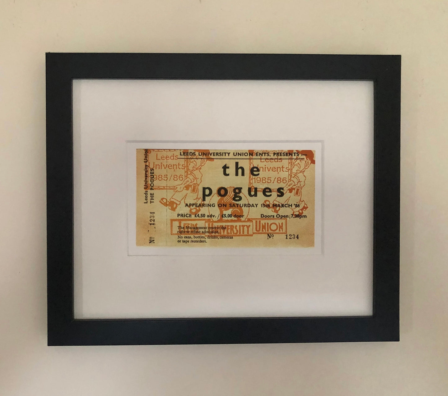 THE POGUES- 1986 Leeds Student Union framed ticket giclee print