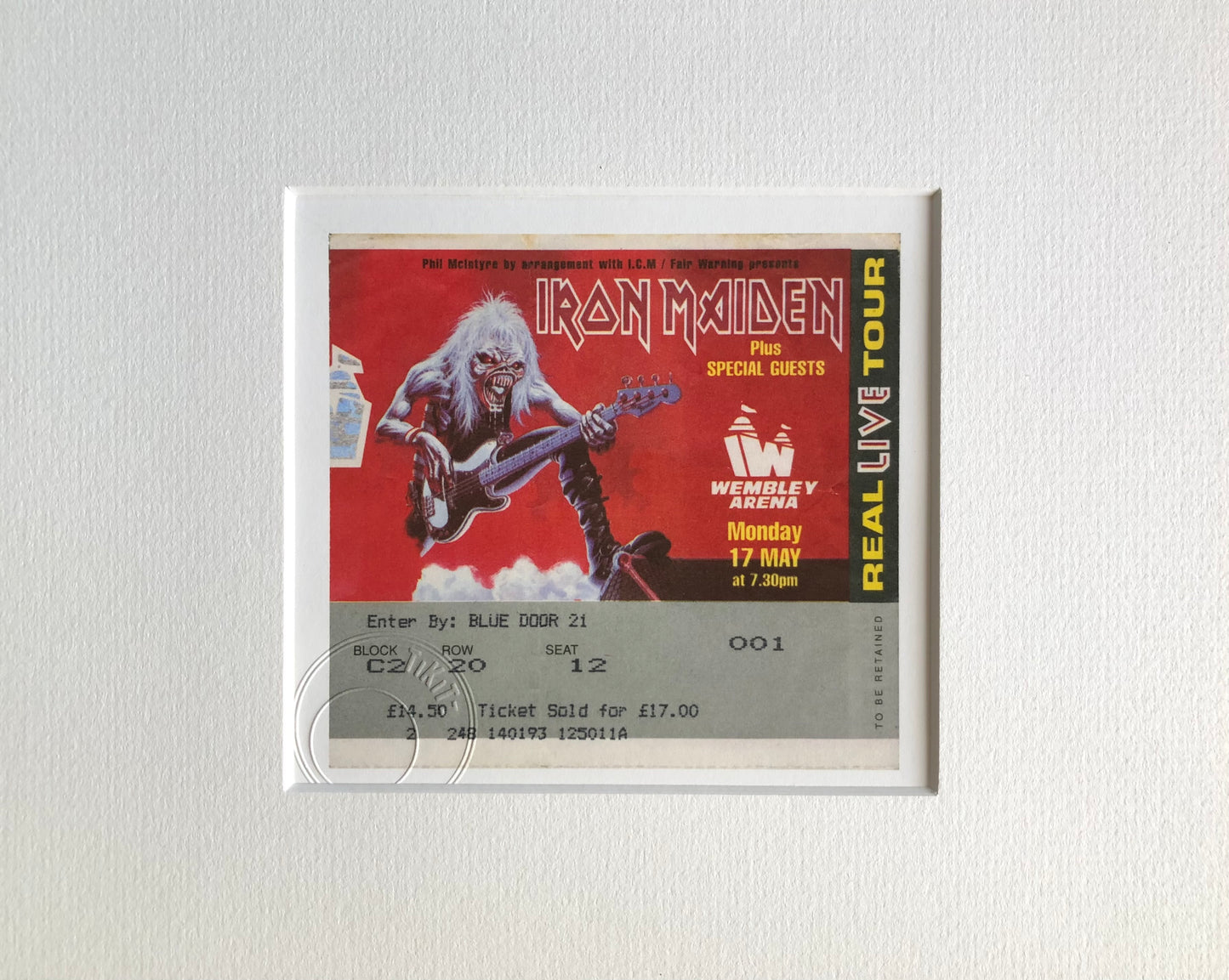 IRON MAIDEN - 1993 Wembley Arena , London framed ticket giclee print