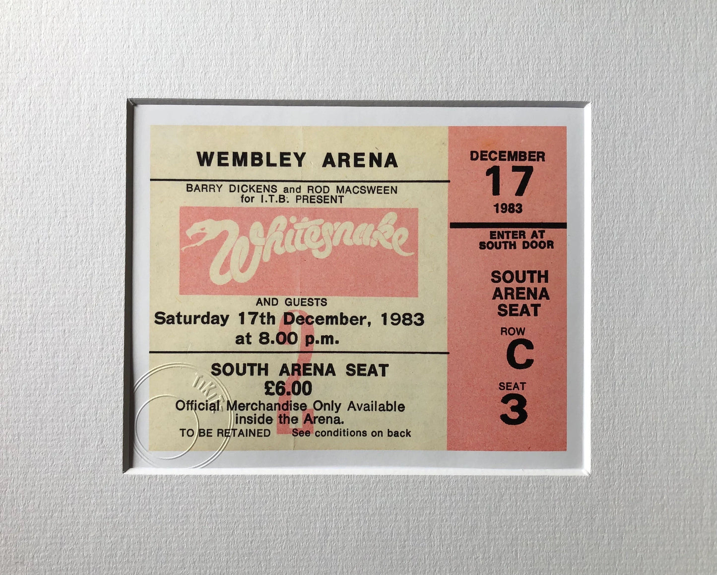 WHITESNAKE - 1983 Wembley Arena , London framed ticket giclee print