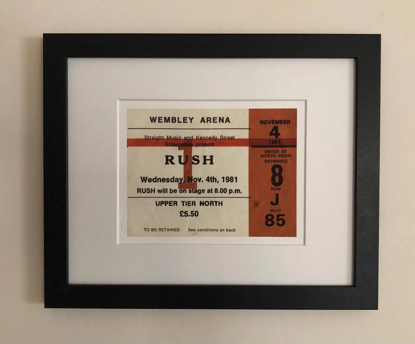 RUSH - 1981 Wembley Arena , London framed ticket giclee print