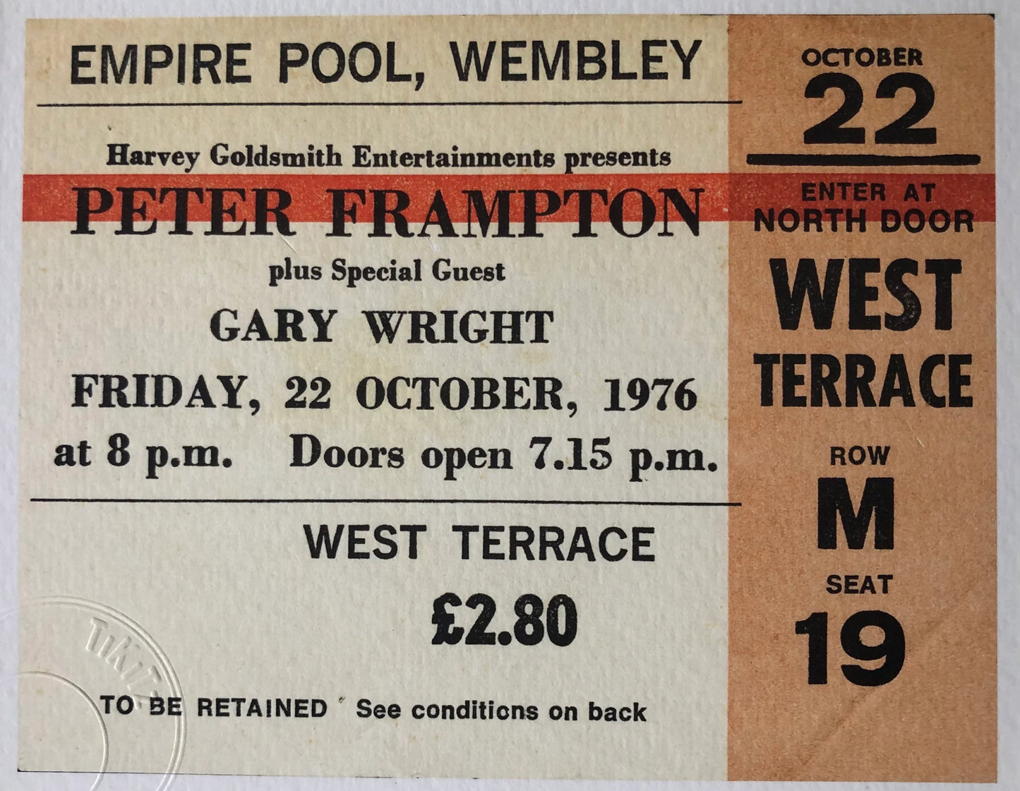 PETER FRAMPTON - 1976 Empire Pool , Wembley , London framed ticket giclee print