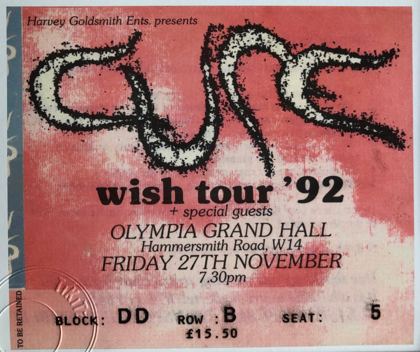 THE CURE - 1992 (Red) Olympia Grand Hall, London framed ticket giclee print