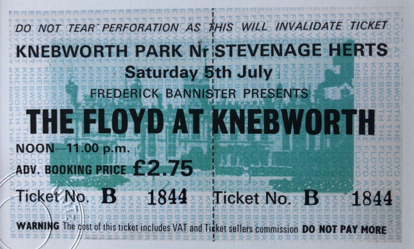 PINK FLOYD -5/7/1975 “ The Floyd at Knebworth “. - Knebworth Park framed ticket giclee print