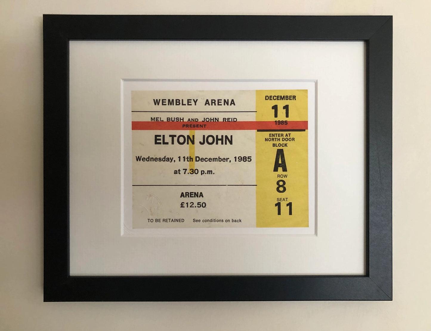 ELTON JOHN - 1985 Wembley Arena , London framed ticket giclee print