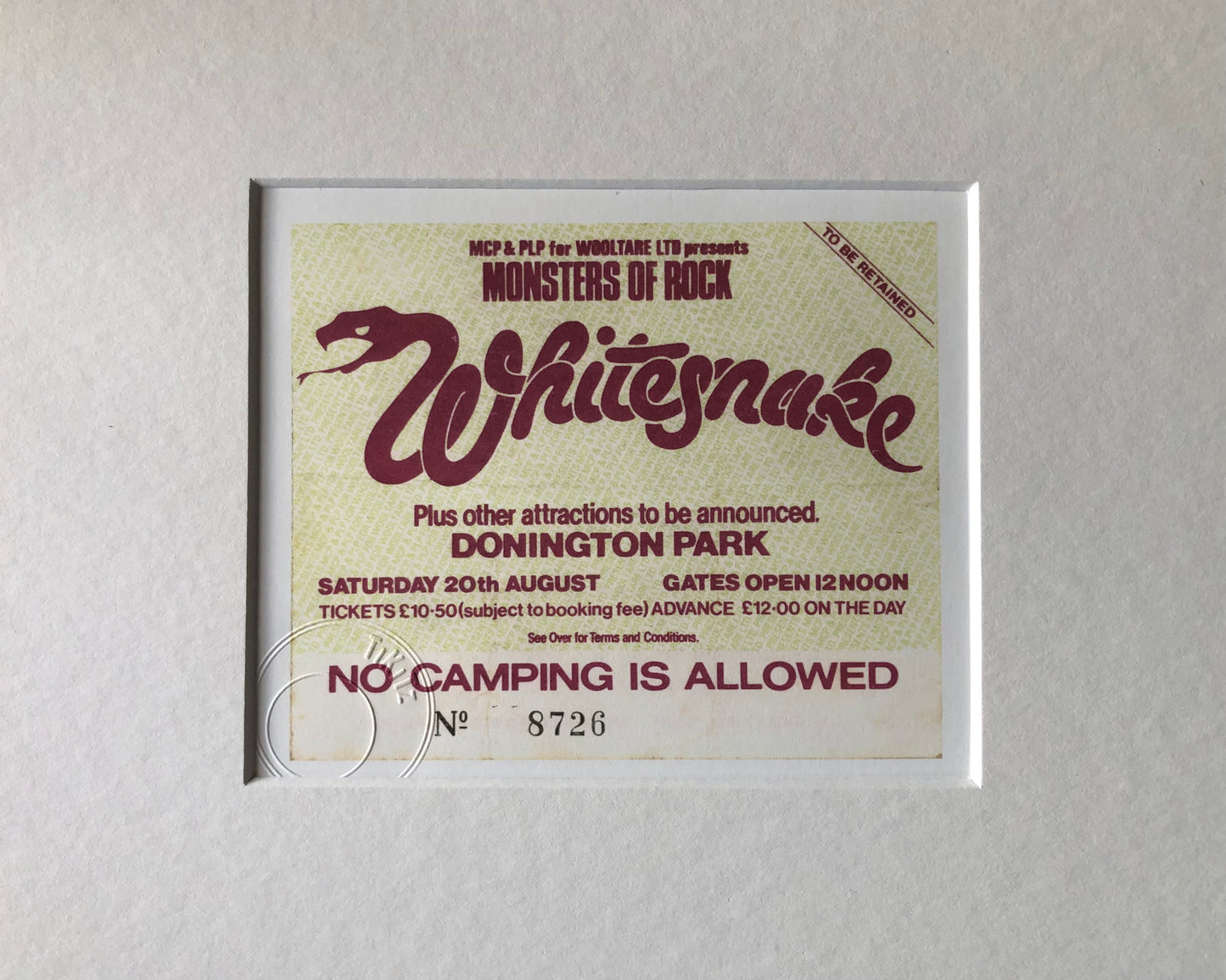 WHITESNAKE - 20/8/1983 Monsters of Rock at Donington Park framed ticket giclee print