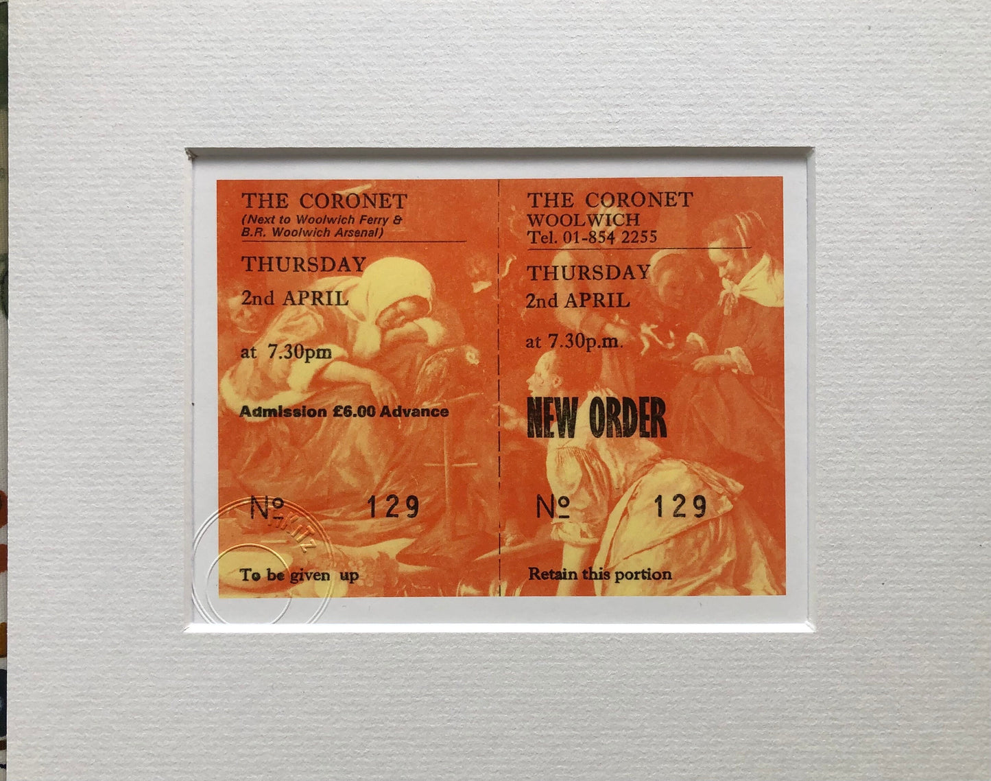 NEW ORDER - 1987 The Coronet, Woolwich framed ticket giclee print