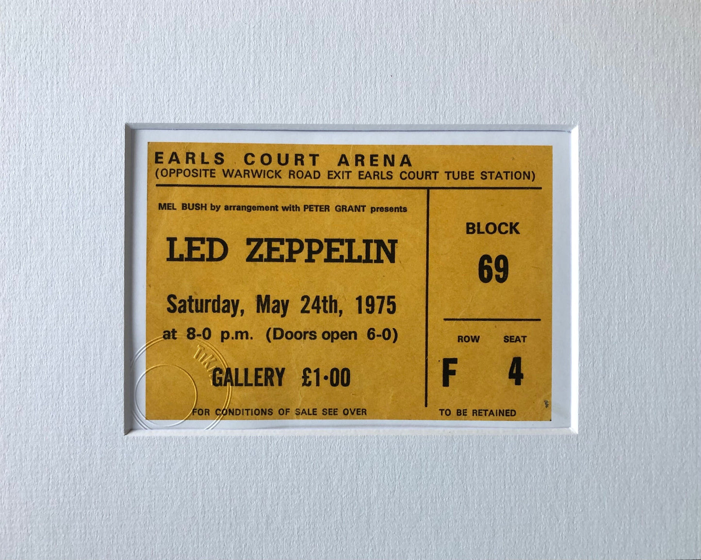 LED ZEPPELIN - 1975 Earls Court , London framed ticket giclee print