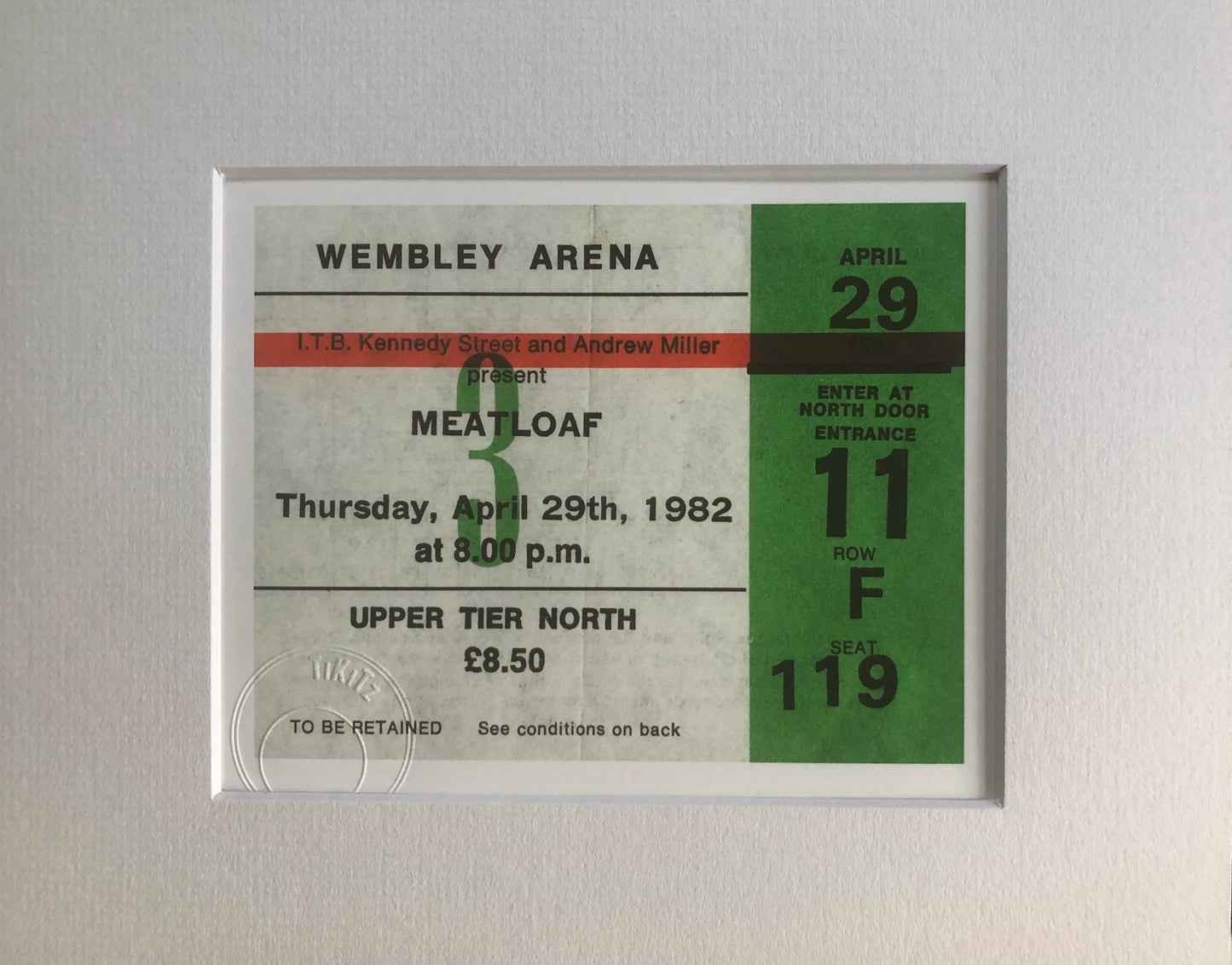 MEATLOAF - 1982 Wembley Arena , London framed ticket giclee print