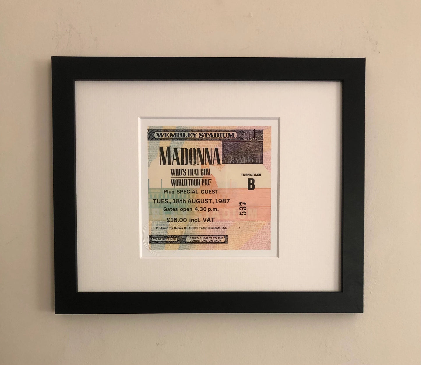 MADONNA - 1987 “Wembley Stadium , London framed ticket giclee print