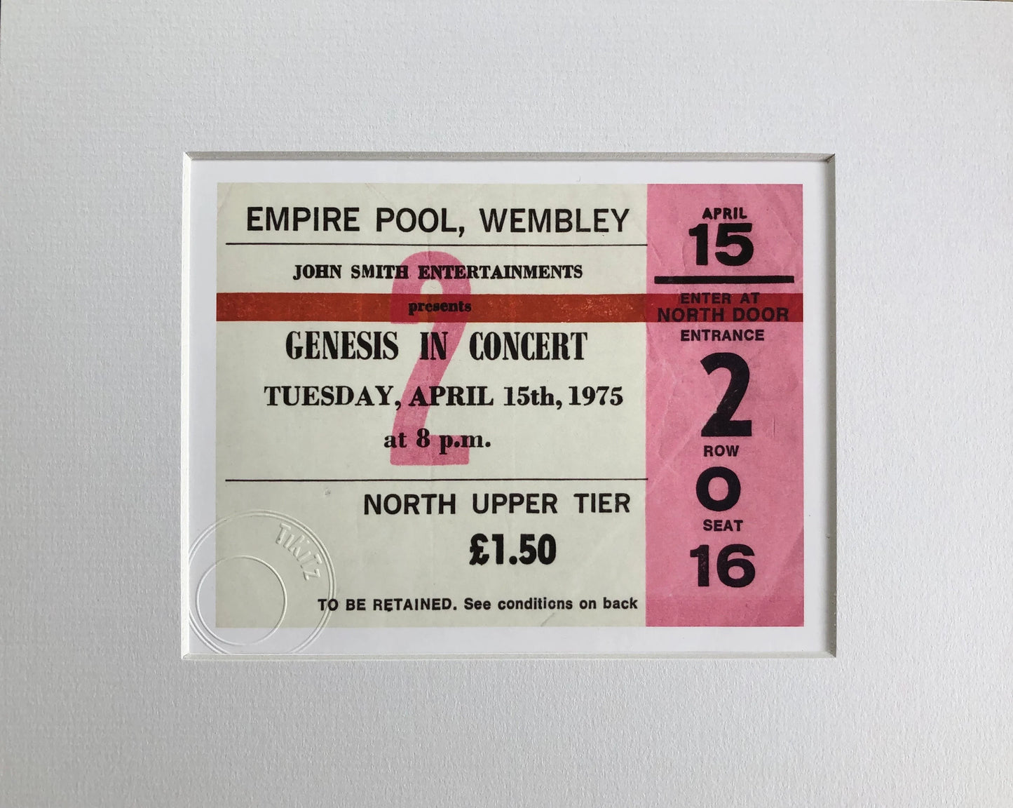 GENESIS- 1975 Empire Pool , Wembley London framed ticket giclee print