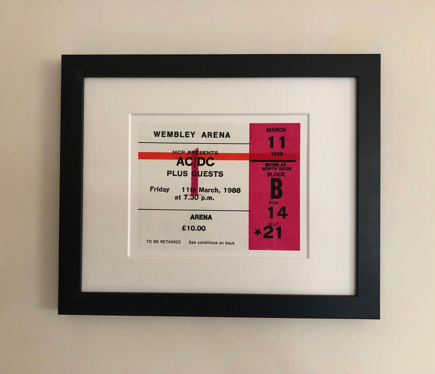 AC/DC - 1988 Wembley Arena , London framed ticket giclee print