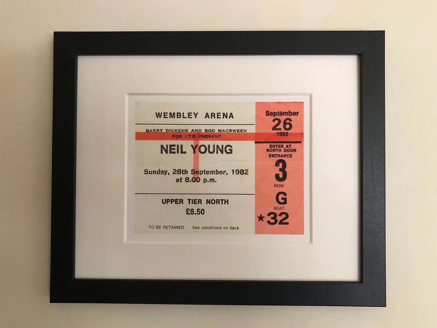NEIL YOUNG - 1982 Wembley Arena , London framed ticket giclee print