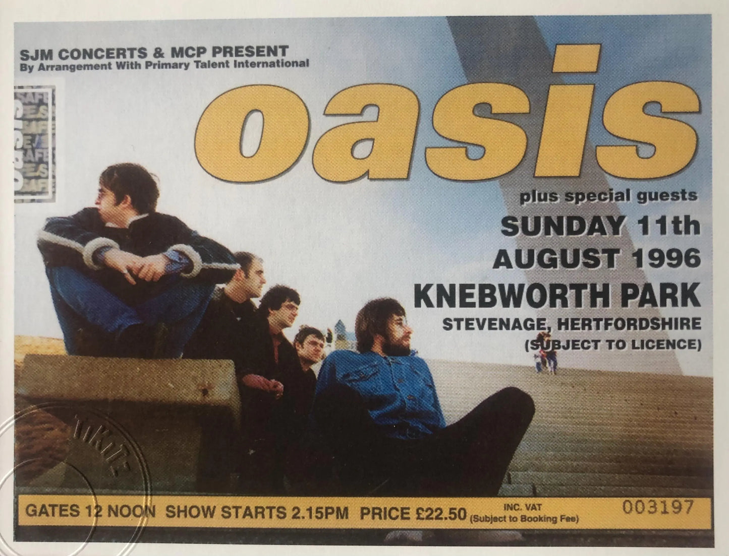 OASIS -11/6/1996 Knebworth Park framed ticket giclee print