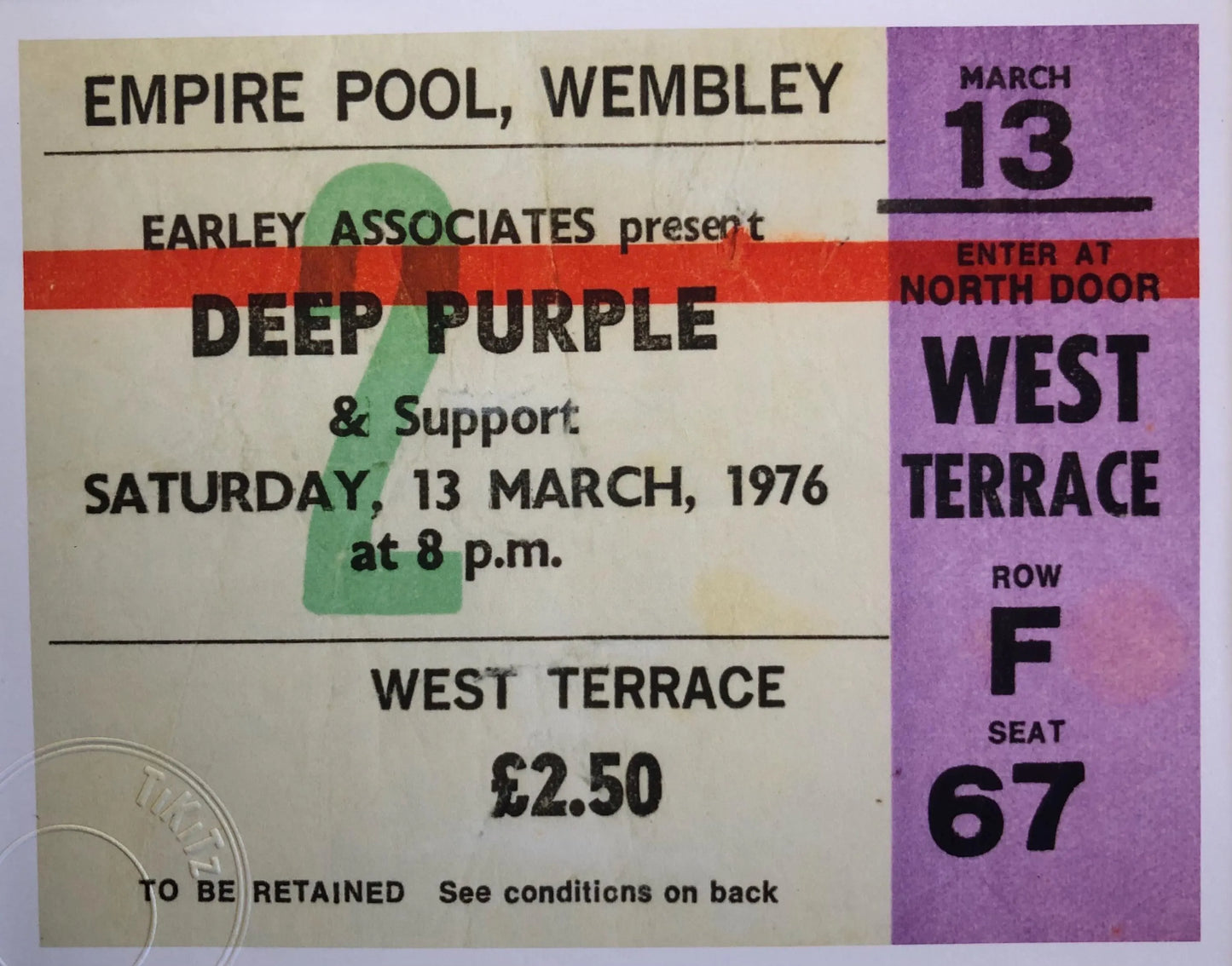 DEEP PURPLE - 1976 Empire Pool , Wembley , London framed ticket giclee print