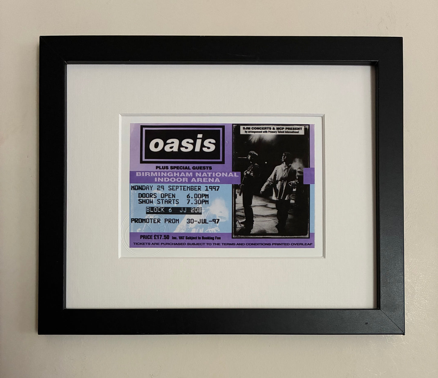 OASIS - 29/9/ 1997 Birmingham National indoor Arena framed ticket giclee print