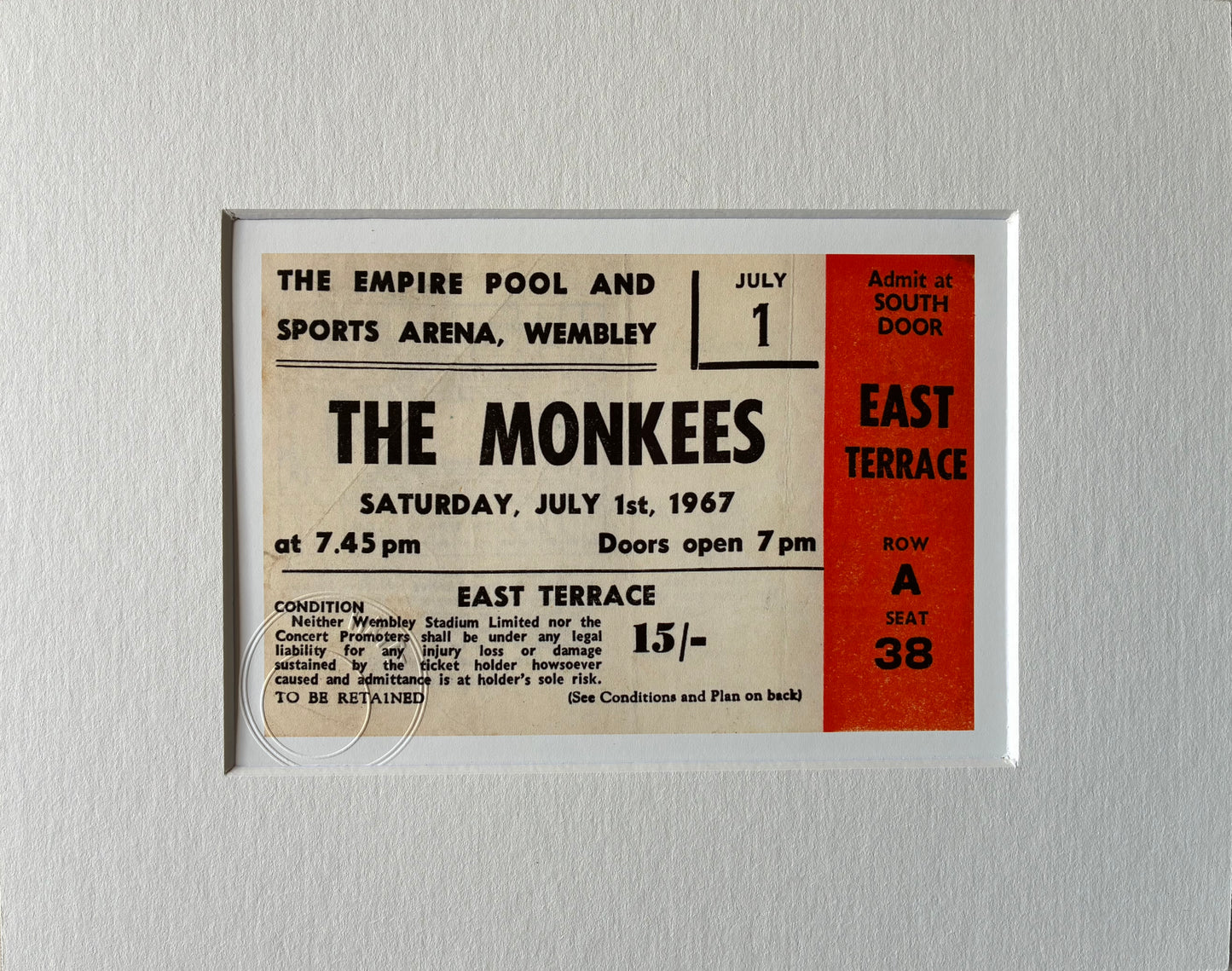 THE MONKEES - 1967 Empire Pool , Wembley London framed ticket giclee print