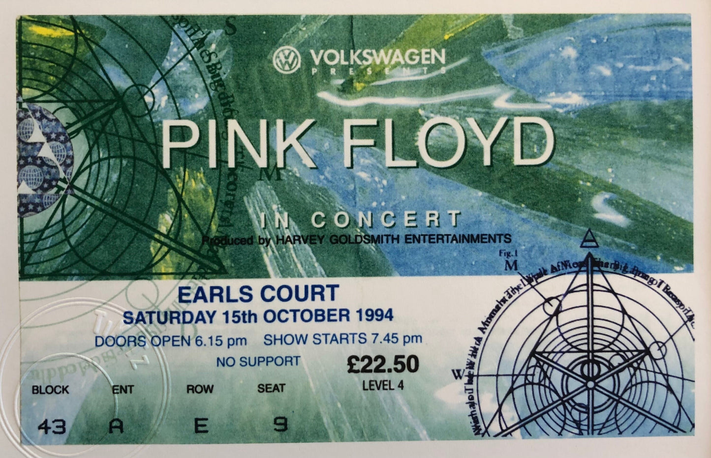 PINK FLOYD - 1994 Earls Court , London framed ticket giclee print