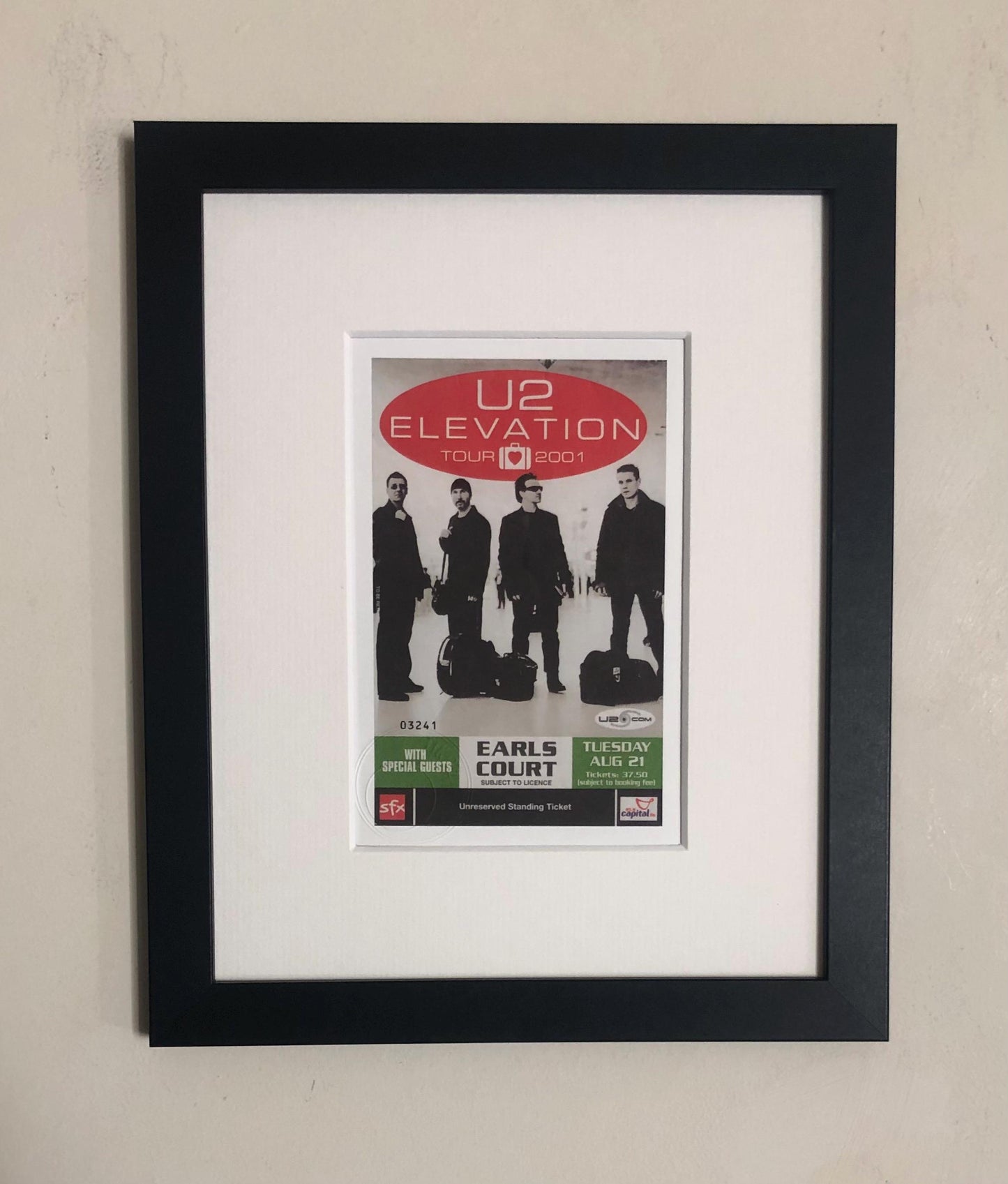 U2 - 2001 “ Elevation tour “ Earls Court , London framed ticket giclee print