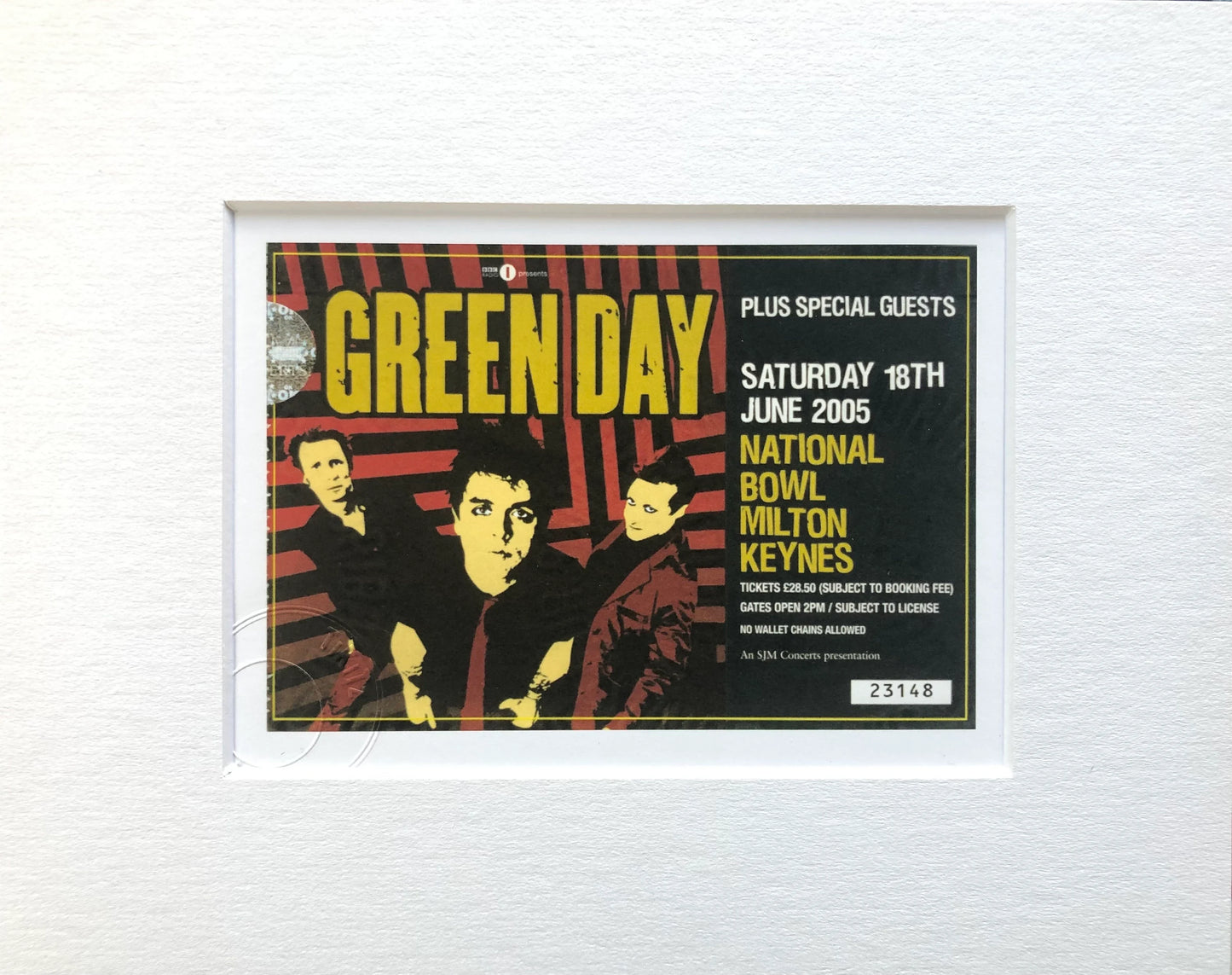 GREEN DAY- 2005 National Bowl , Milton Keynes framed ticket giclee print