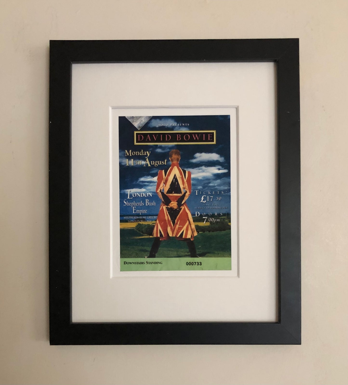 DAVID BOWIE - 1997 “Earthling tour” Shepherds Bush Empire, London framed ticket giclee print