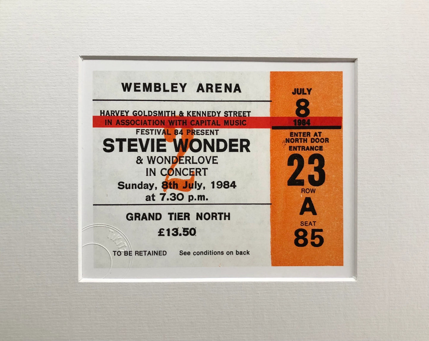STEVIE WONDER and WONDERLOVE - 1984 Wembley Arena , London framed ticket giclee print