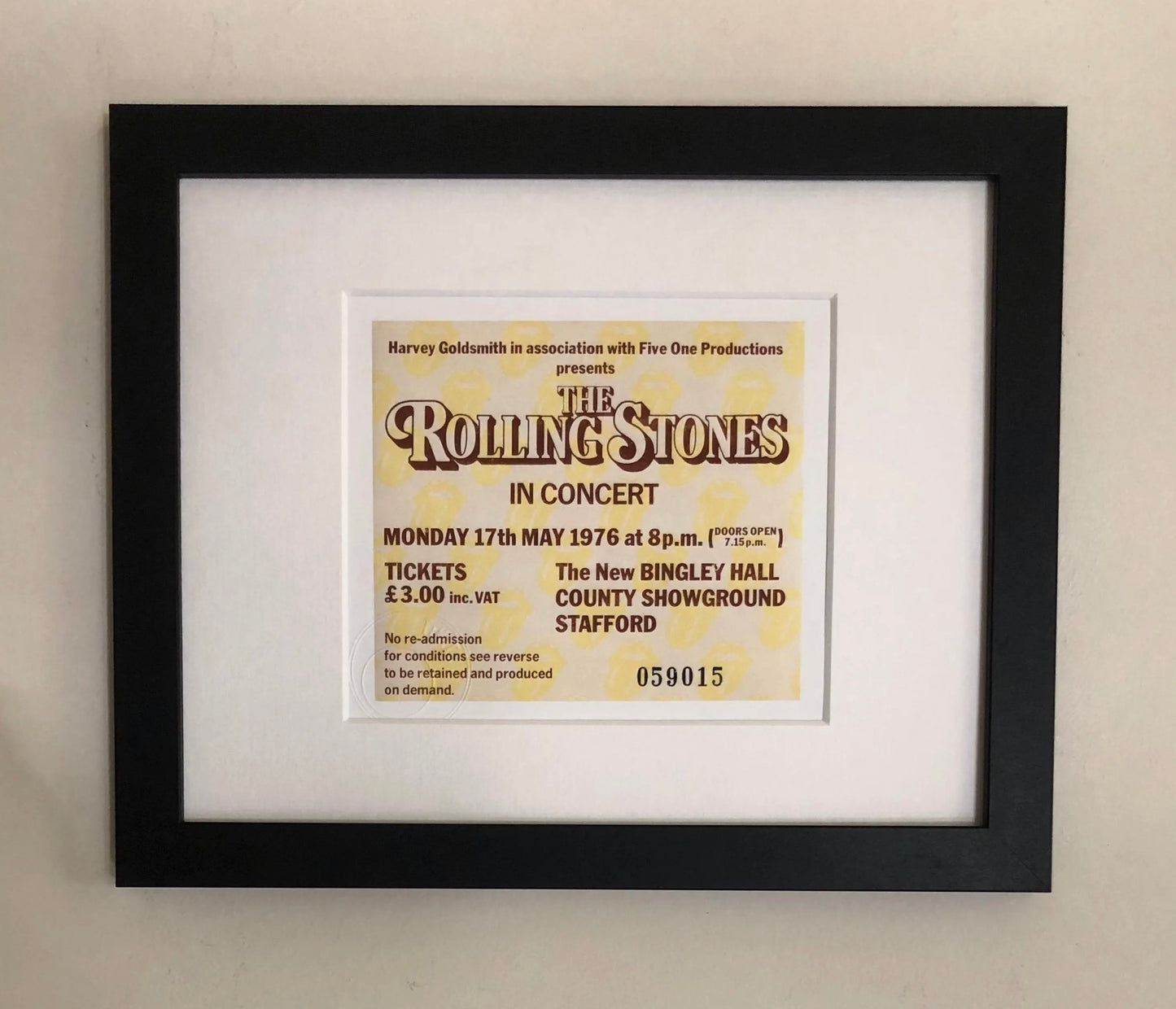 ROLLING STONES - 1976 New Bingley Hall , Stafford framed ticket giclee print