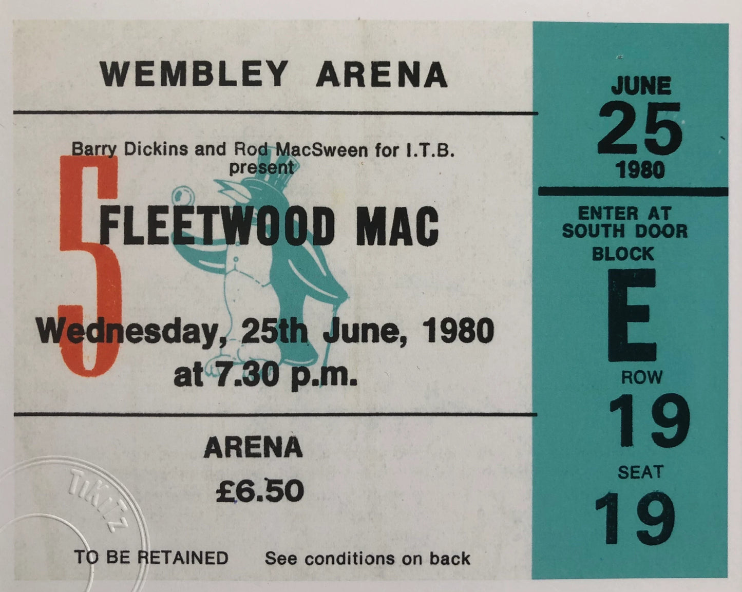 FLEETWOOD MAC - 1980 Wembley Arena , London framed ticket giclee print