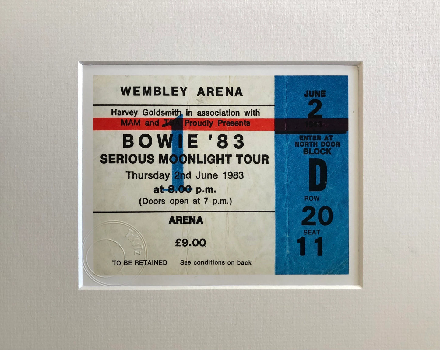 DAVID BOWIE - 1983 Wembley Arena , London framed ticket giclee print
