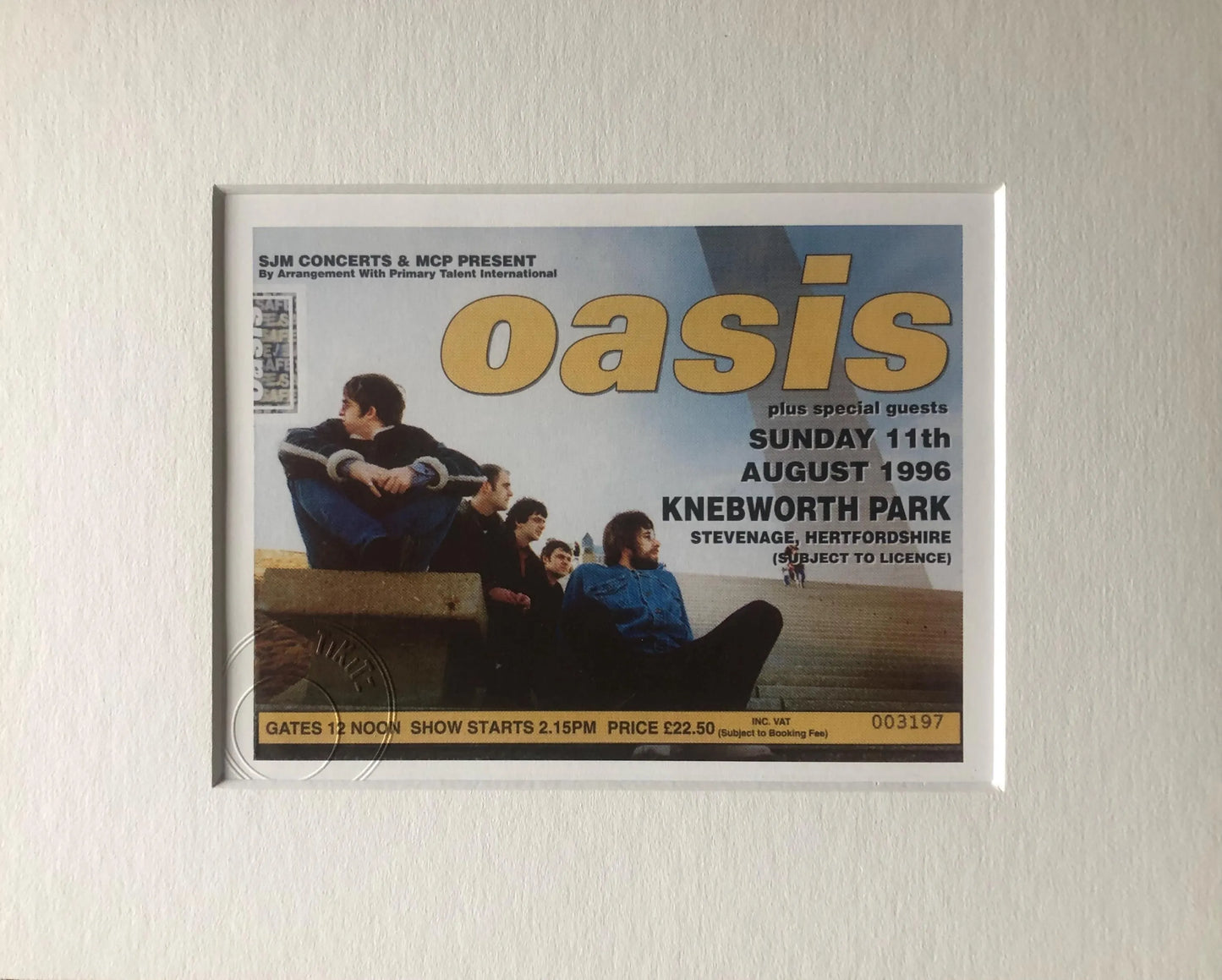 OASIS -11/6/1996 Knebworth Park framed ticket giclee print