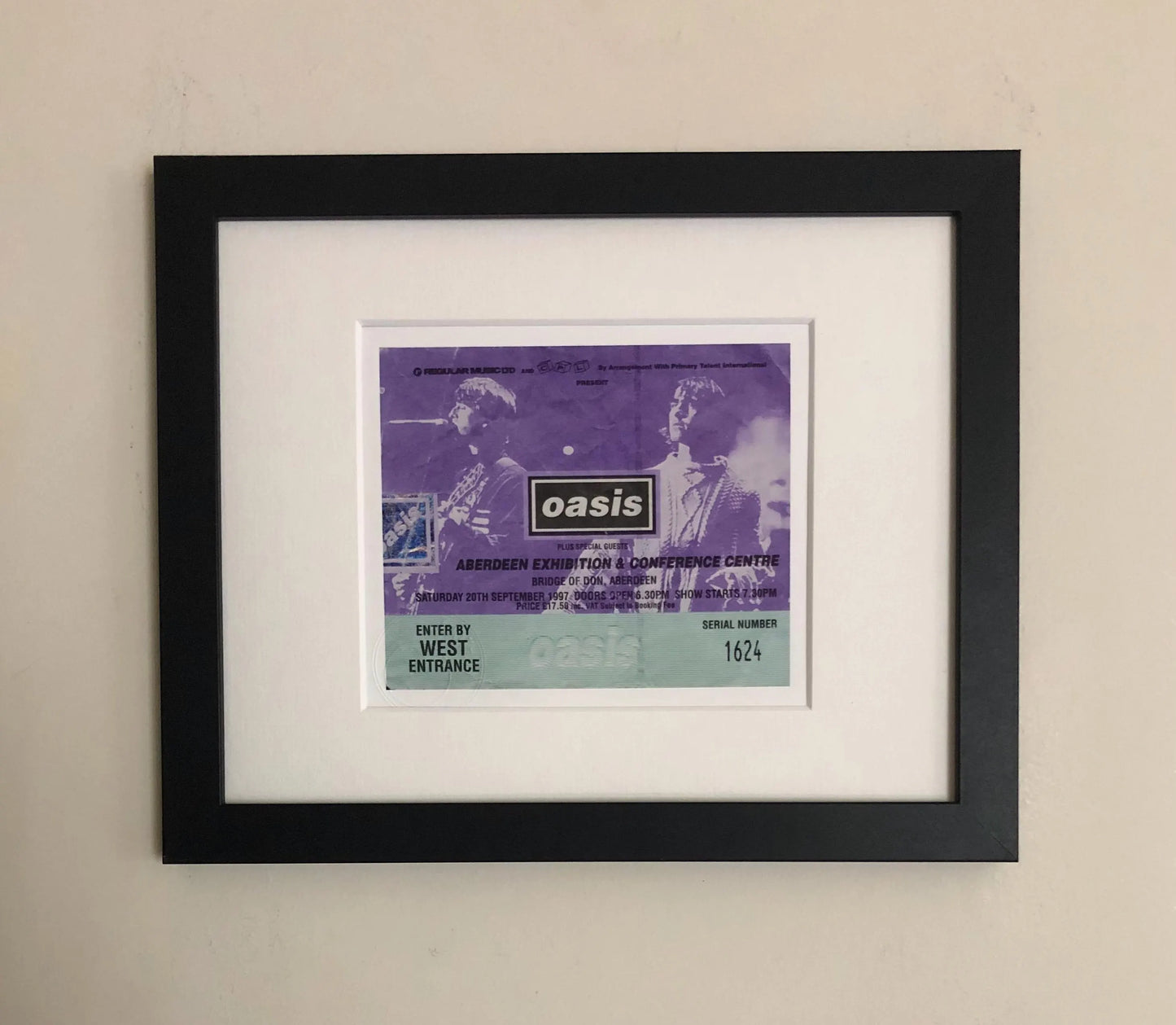 OASIS - 20/9/1997 Aberdeen Exhibition and Conference centre framed ticket giclee print