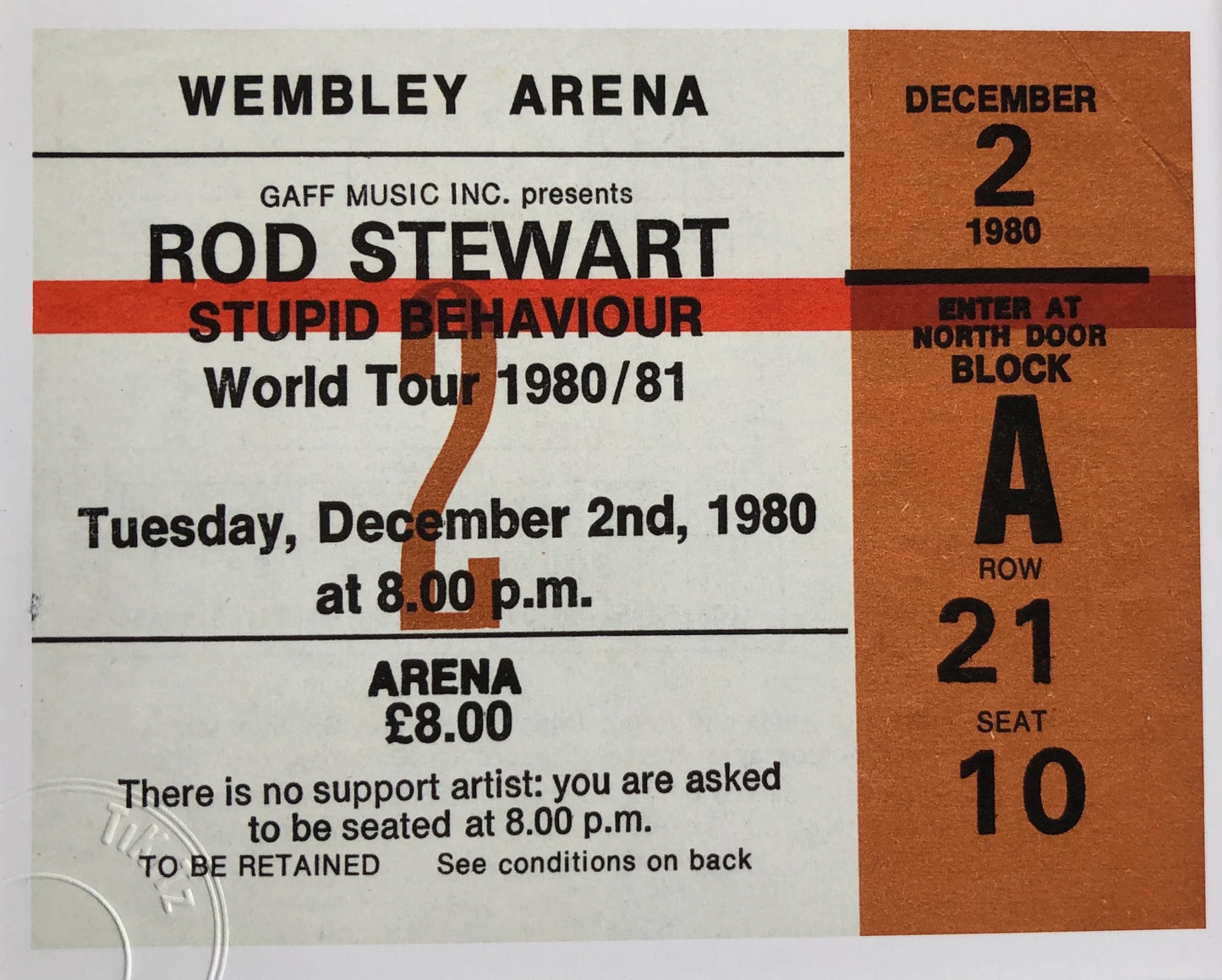 ROD STEWART - 1980 Wembley Arena , London framed ticket giclee print