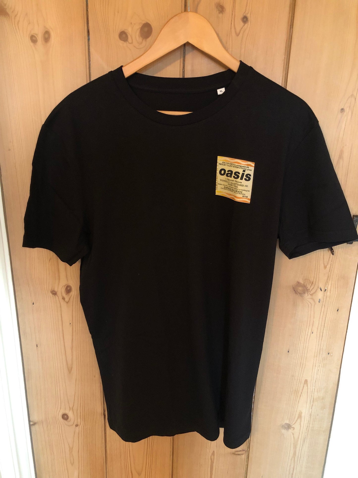 OASIS - 1995 “ Roll with it tour “ T Shirt . Featuring the tour advert and corresponding ticket.