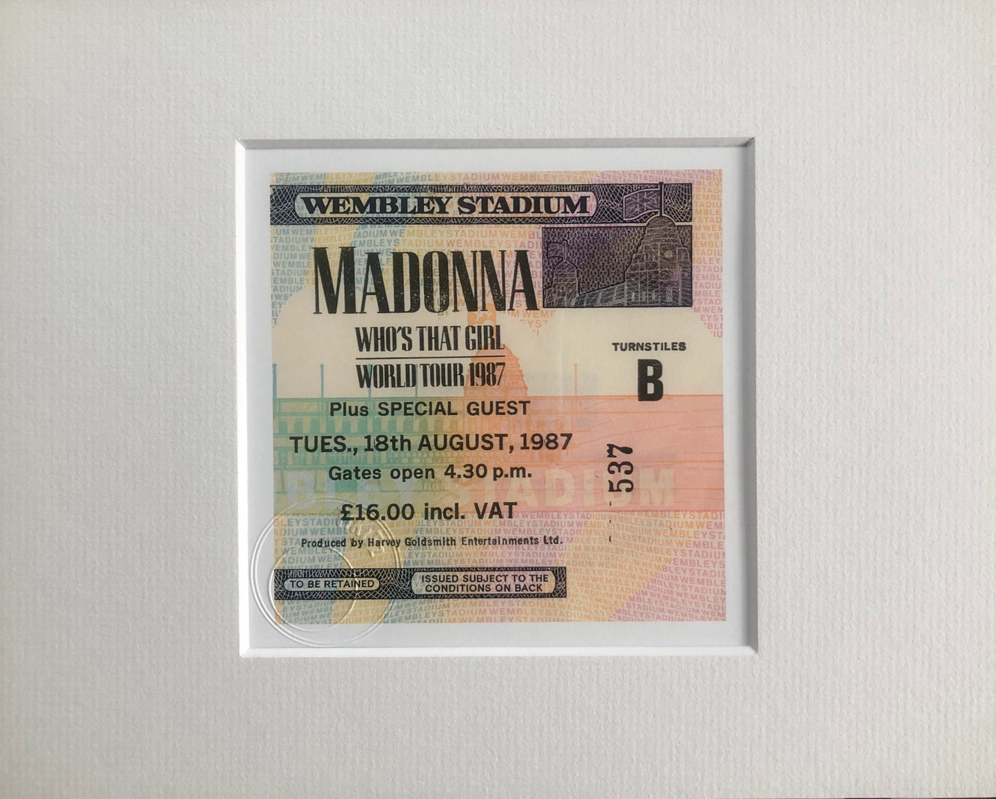 MADONNA - 1987 “Wembley Stadium , London framed ticket giclee print