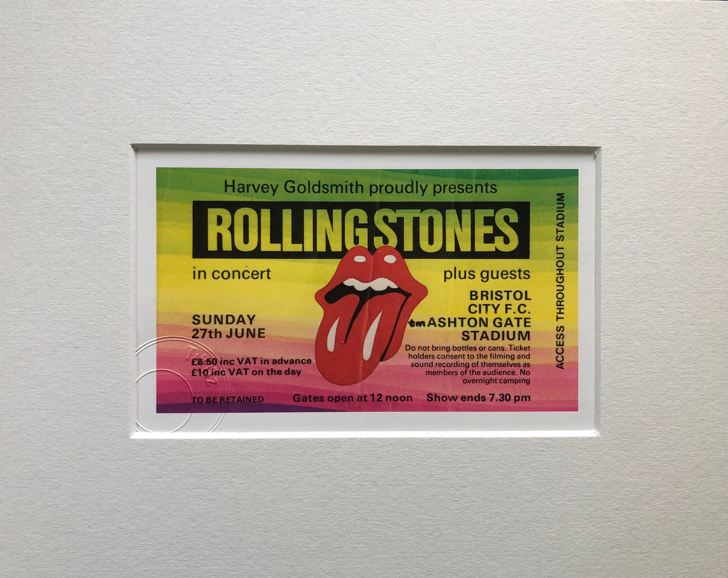 ROLLING STONES - 1982 Ashton Gate Stadium , Bristol framed ticket giclee print
