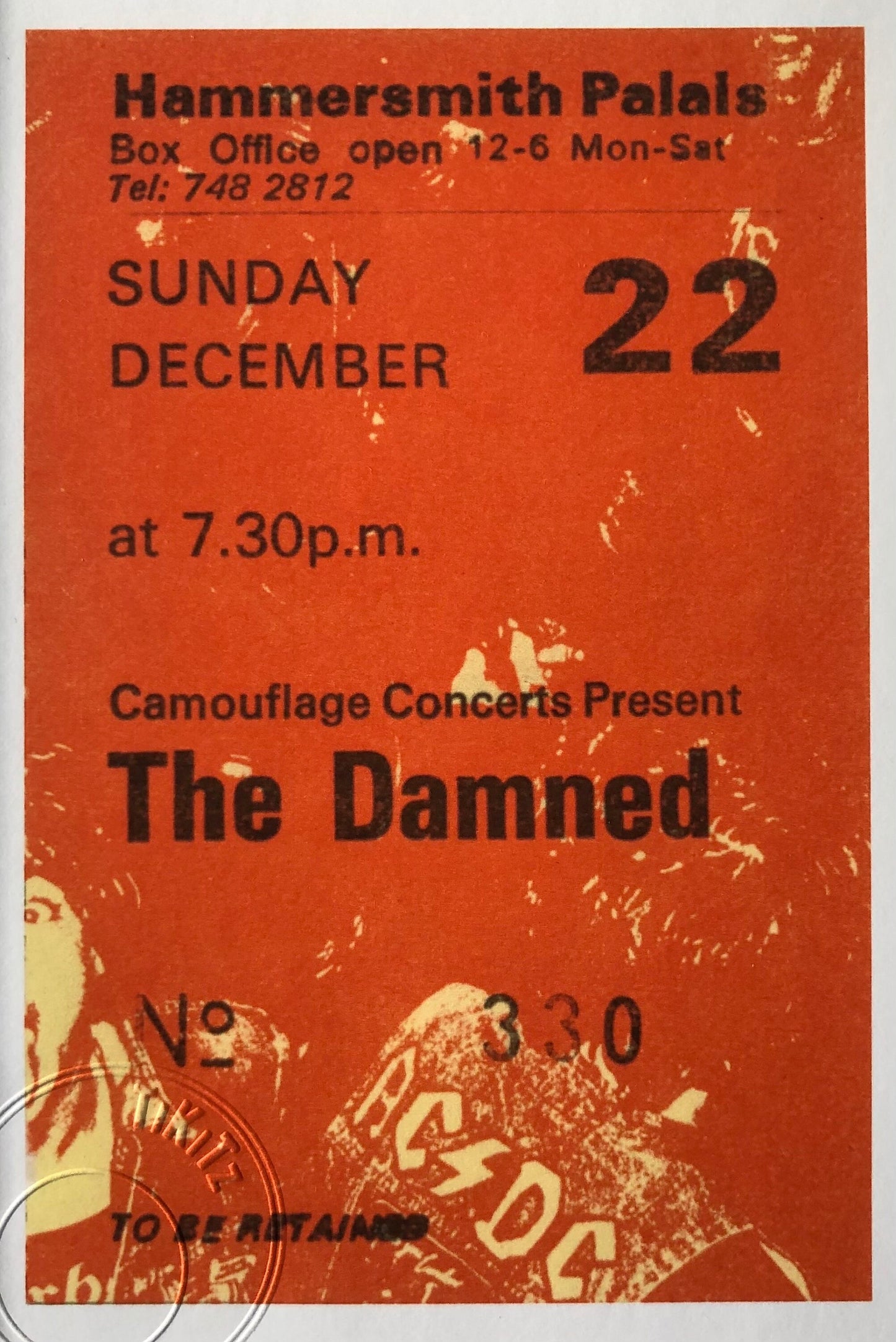 THE DAMNED - 1985 Hammersmith Palais, London framed ticket giclee print