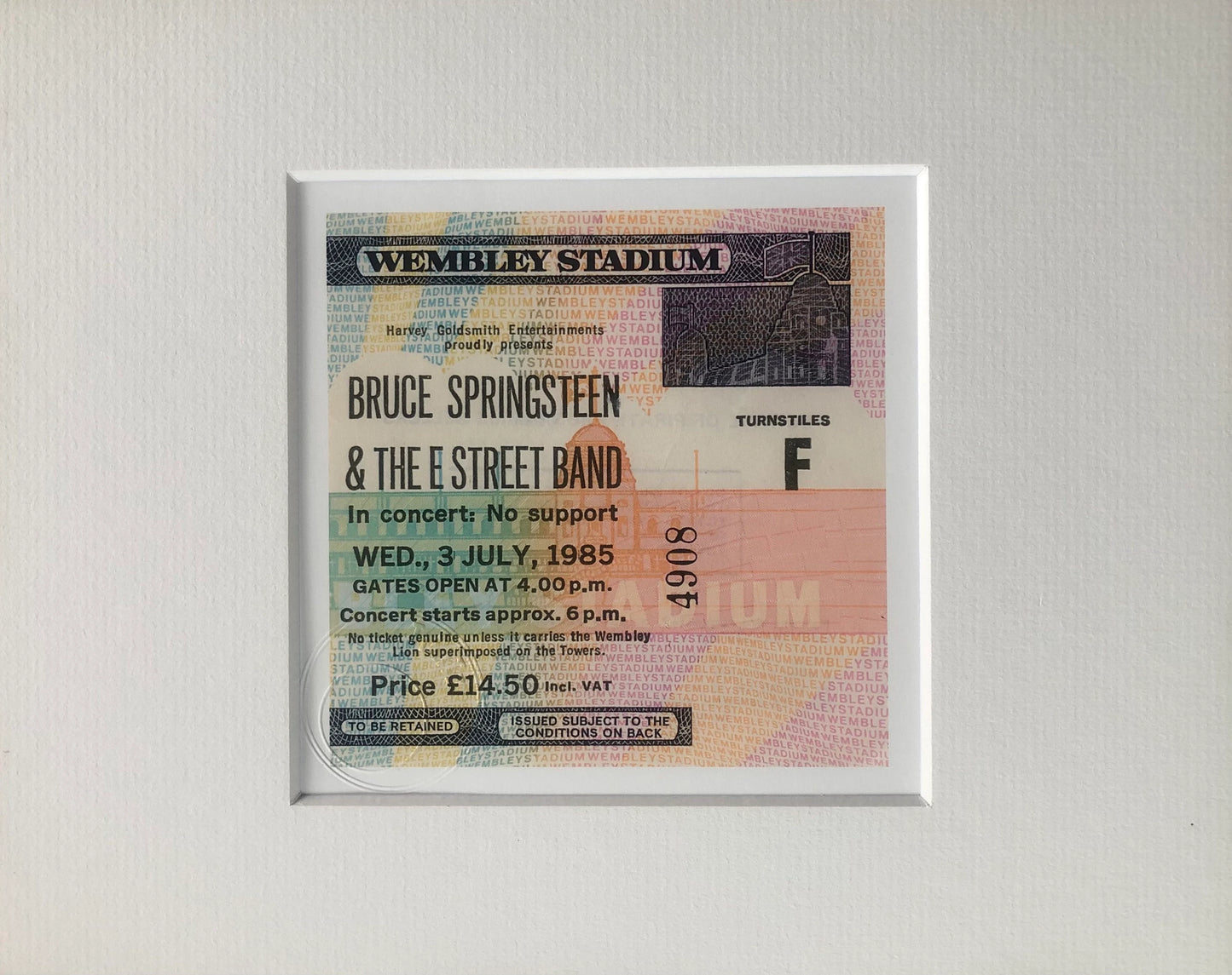 BRUCE SPRINGSTEEN and the E STREET BAND- 1985 “Wembley Stadium , London framed ticket giclee print