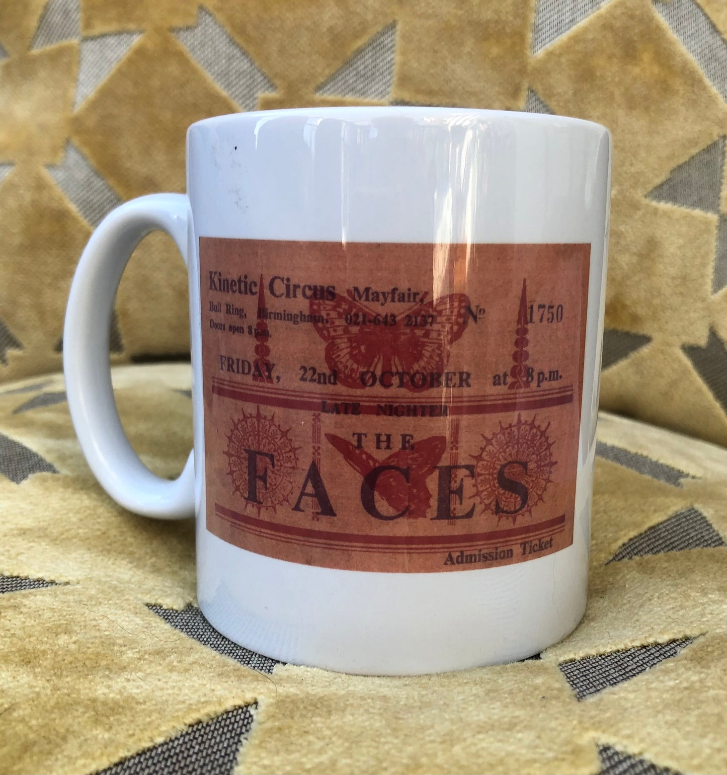 THE FACES - 11oz ceramic mug featuring the 22/10/1971 Kinetic Circus , Birmingham concert ticket on both sides