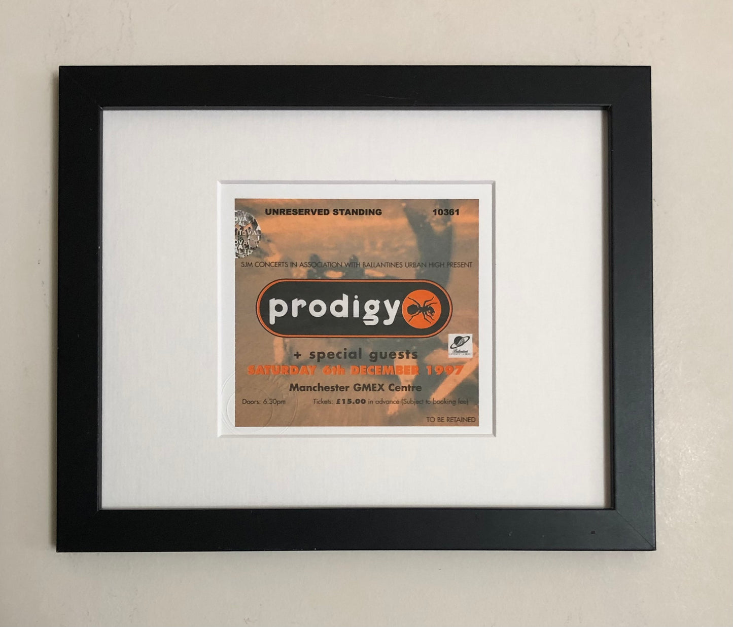 PRODIGY - 1997 Manchester GMEX Centre framed ticket giclee print