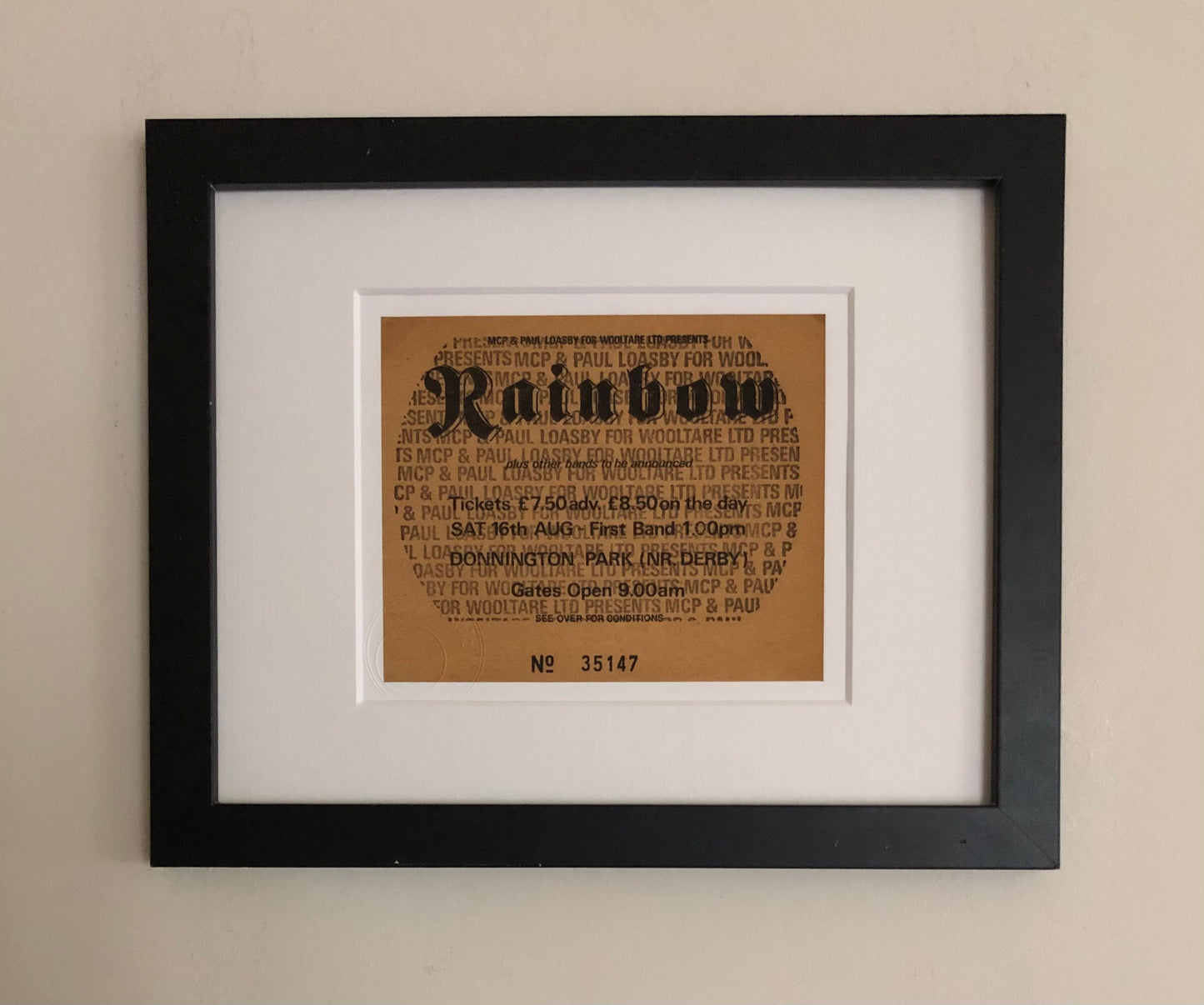 RAINBOW - 16/8/1980 Monsters of Rock at Donington Park framed ticket giclee print