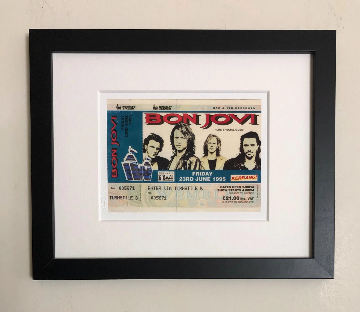 BON JOVI - 1995 Wembley Stadium , London framed ticket giclee print