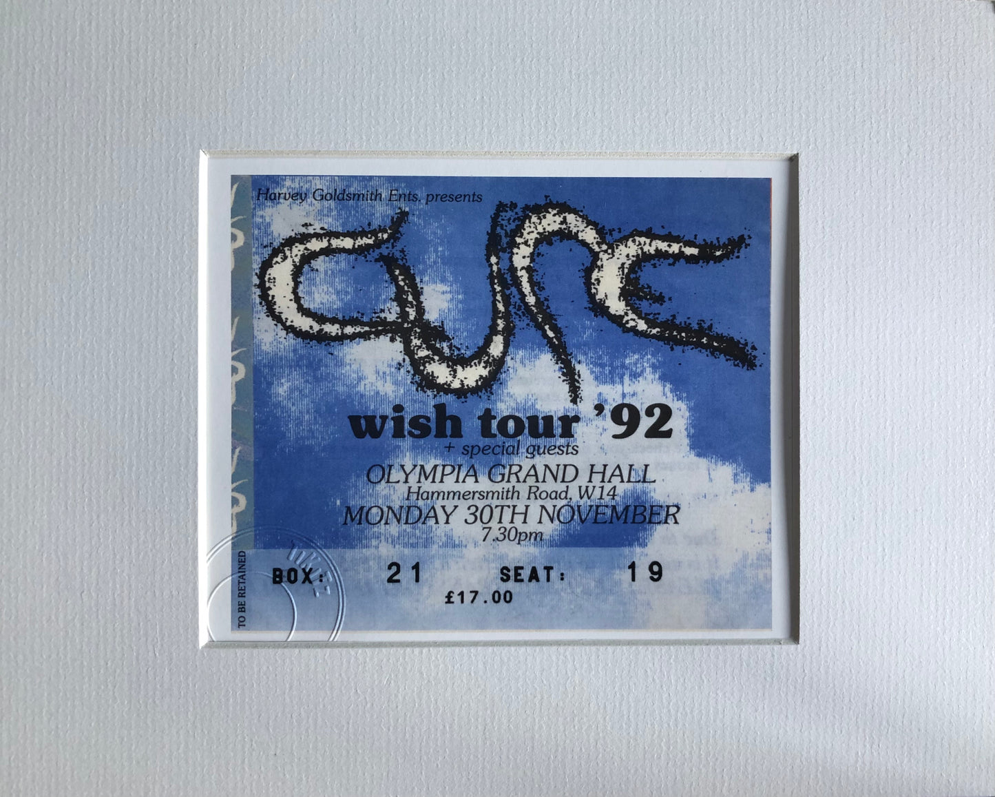 THE CURE - 1992 (Blue) Olympia Grand Hall, London framed ticket giclee print