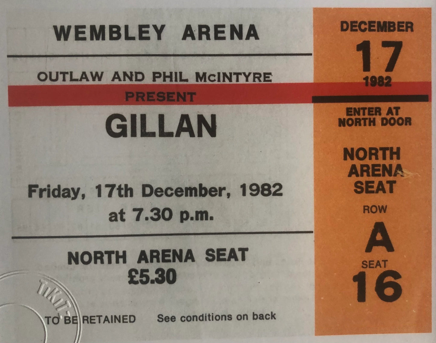 GILLAN - 1982 Wembley Arena , London framed ticket giclee print