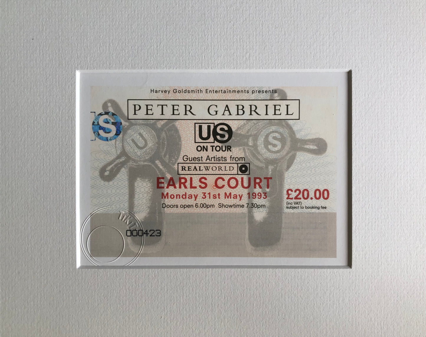 PETER GABRIEL - 1993 Earls Court , London framed ticket giclee print