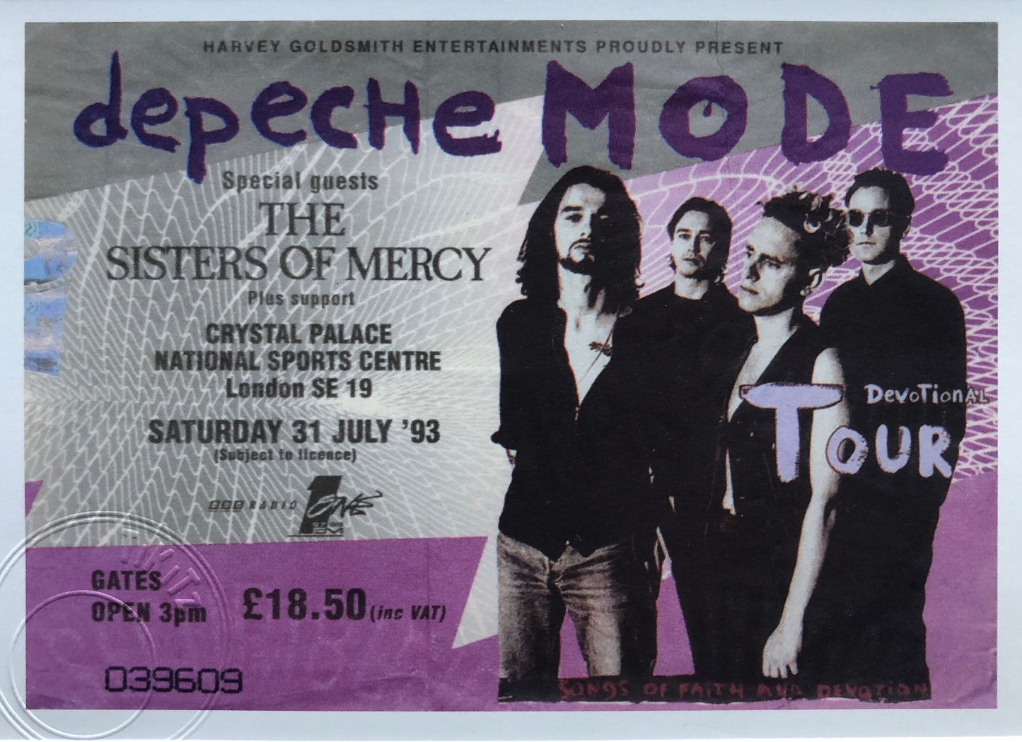 DEPECHE MODE - 1993 Crystal Palace National Sports Centre framed ticket giclee print