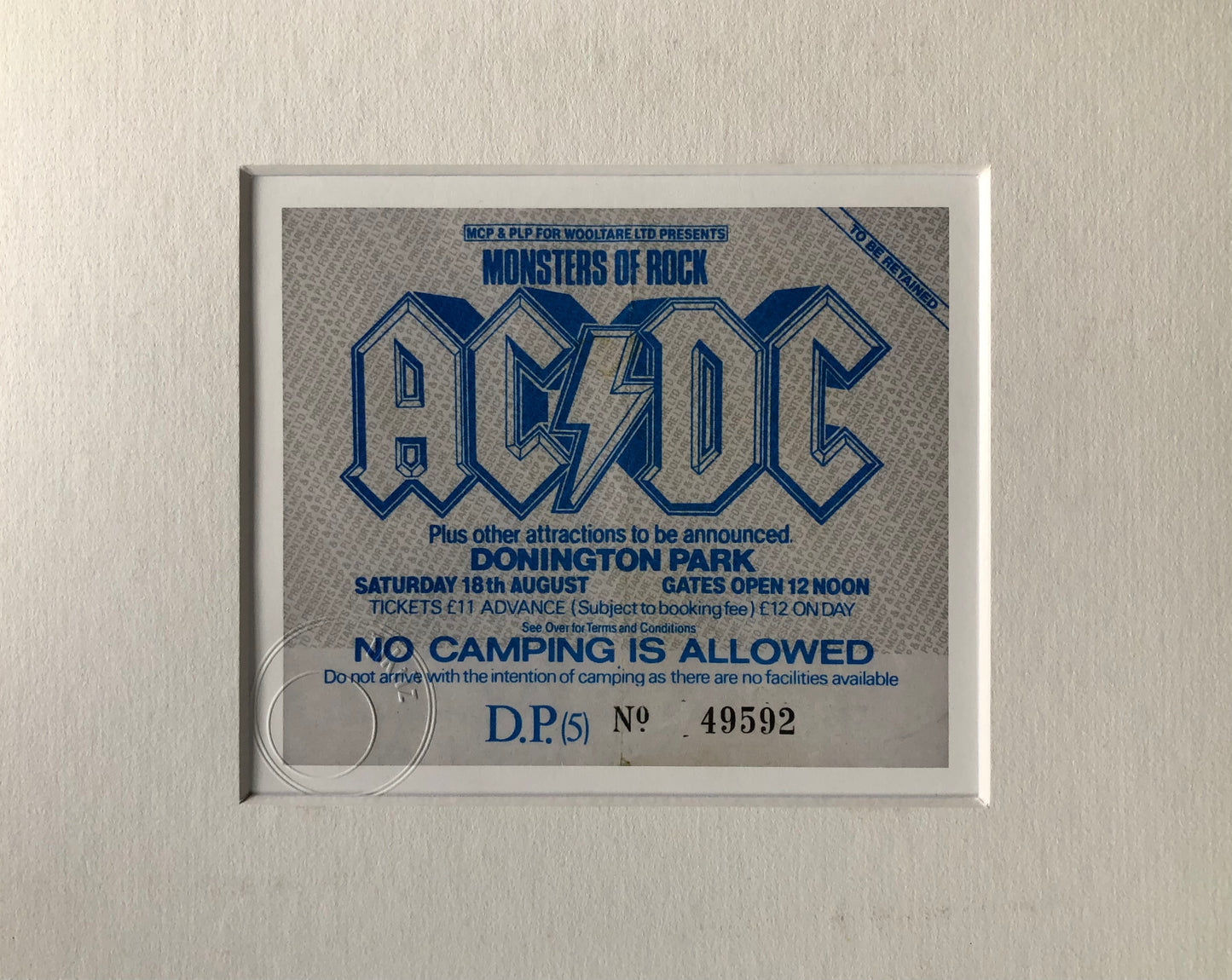 AC/DC- 18/8/1984 Monsters of Rock at Donington Park framed ticket giclee print